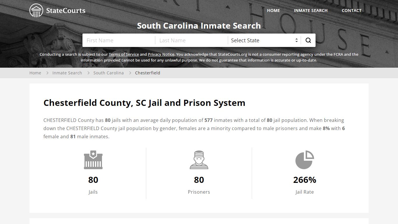 Chesterfield County, SC Inmate Search - StateCourts