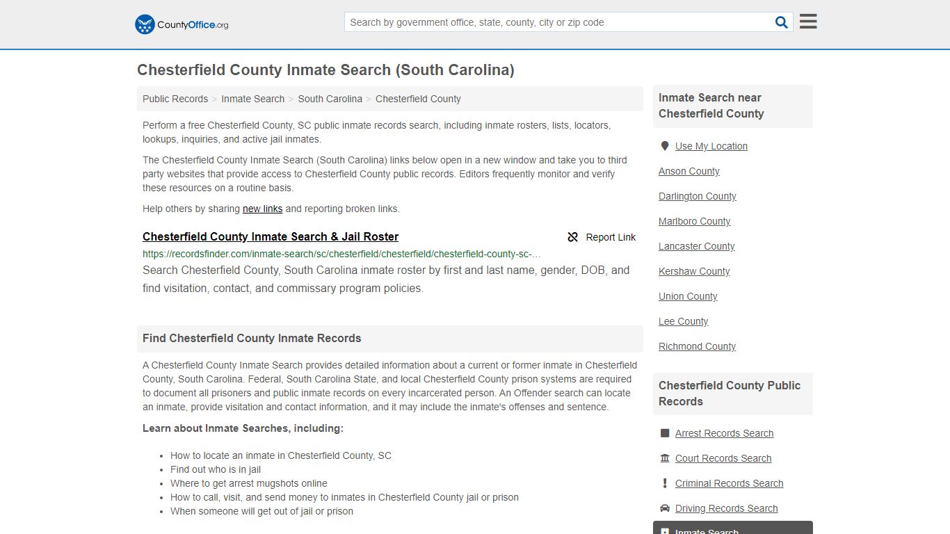 Inmate Search - Chesterfield County, SC (Inmate Rosters ...
