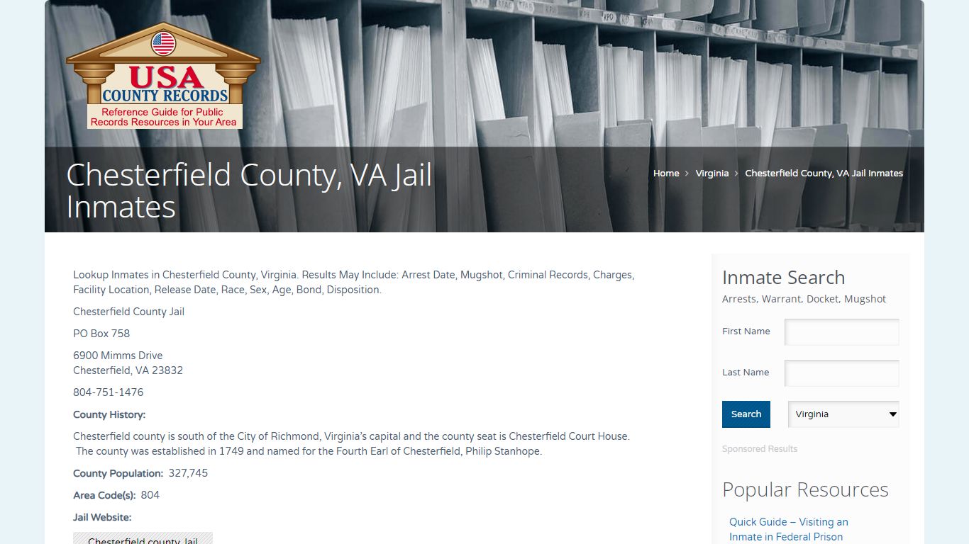 Chesterfield County, VA Jail Inmates | Name Search